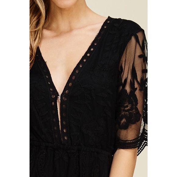 Lace Romper New Black Shorts Lining Sheer Back - Picture 3 of 8